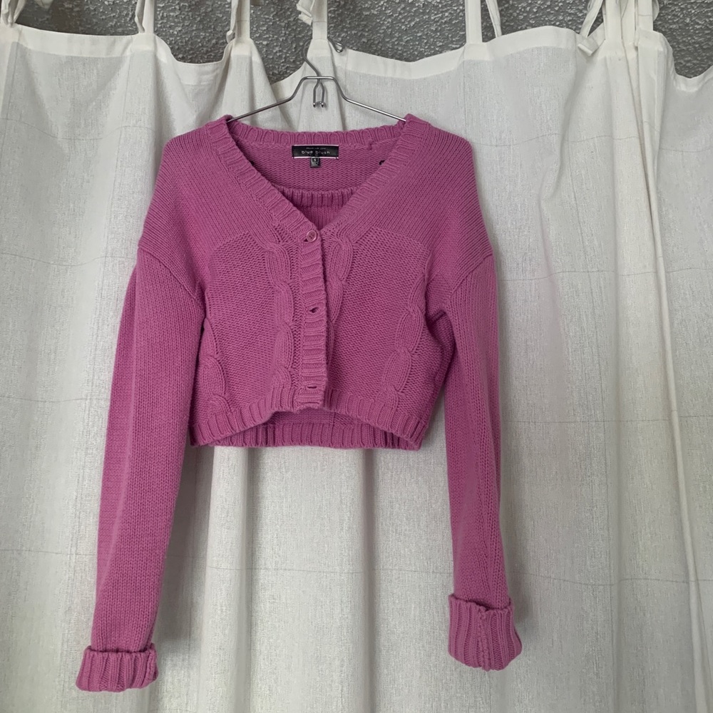 MAGENTA CROPPED CABLE SWEATER WITH MATCHING TUBE TOP